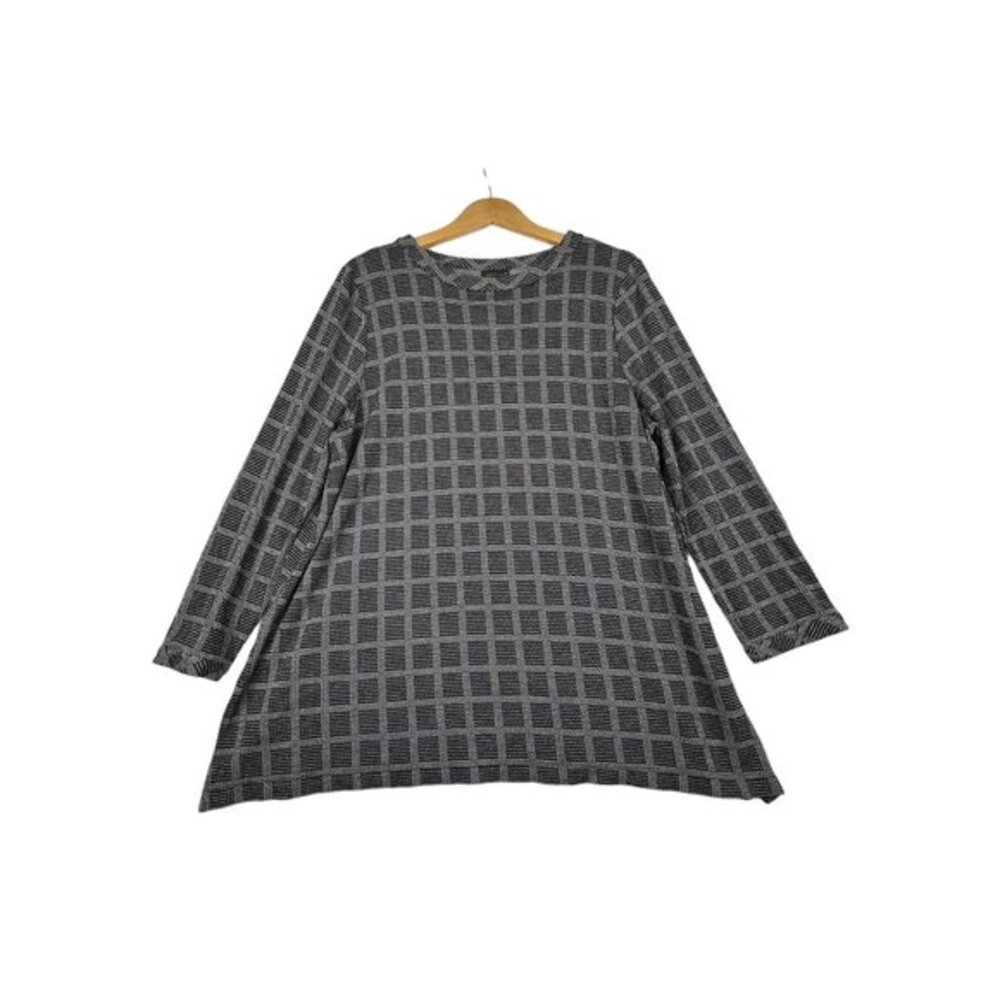 J.‎ Jill Checkered-Gingham Color Block Long Sleeve Shirt size XL Black/White
